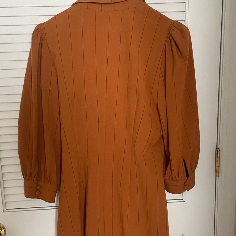 burnt orange w/ black pinstripe dress great for night out or chic office wear